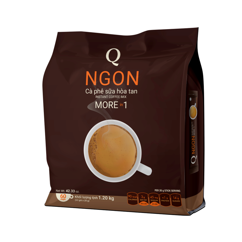 Cafe hòa tan Trần Quang NGON 3 in 1, Size lớn (60 GÓI), đậm chất cafe.