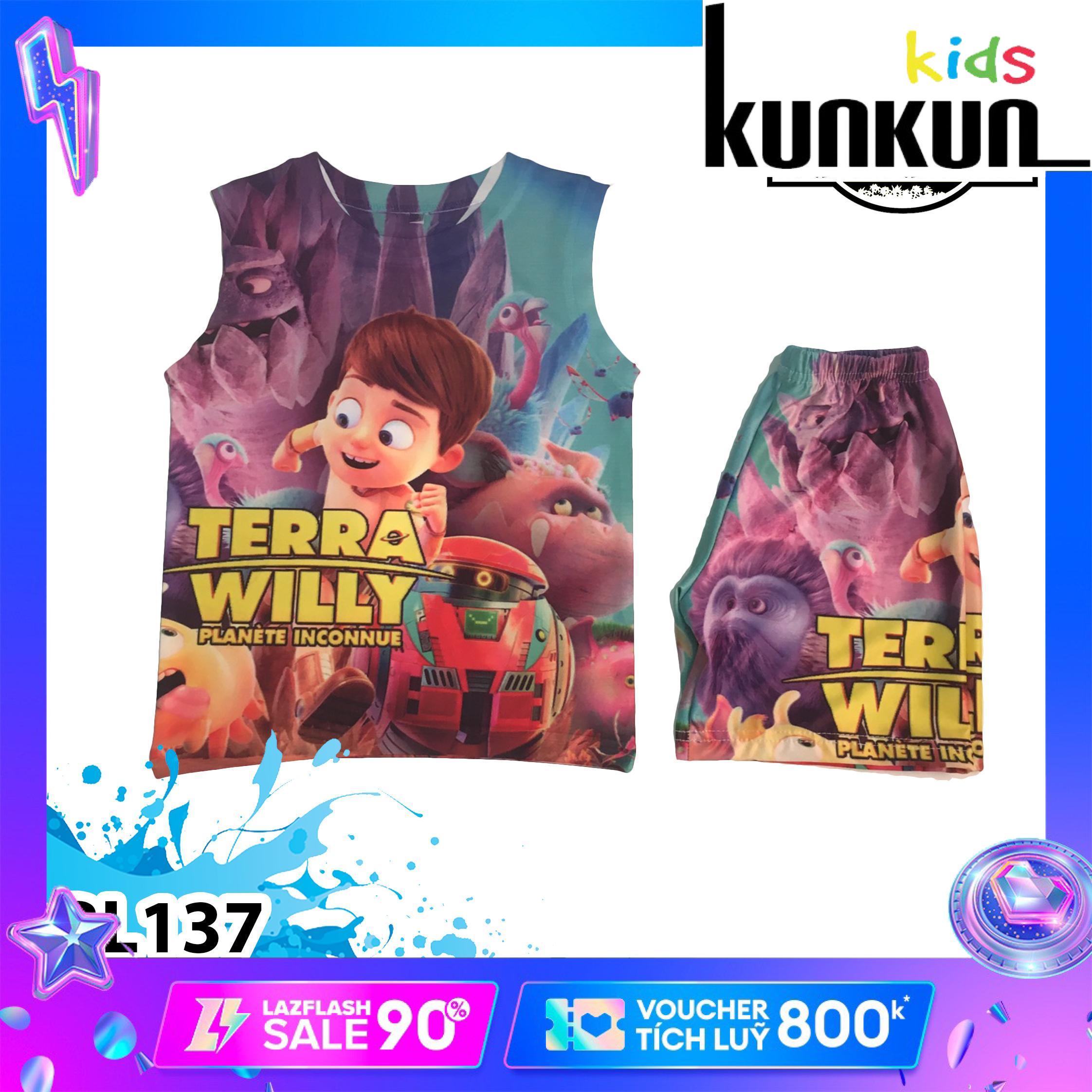 Đồ bộ bé trai in hình TERRA WILLY chất Thun lạnh Kunkun Kid BL137 - Quần áo bé trai size đại từ 10-60kg