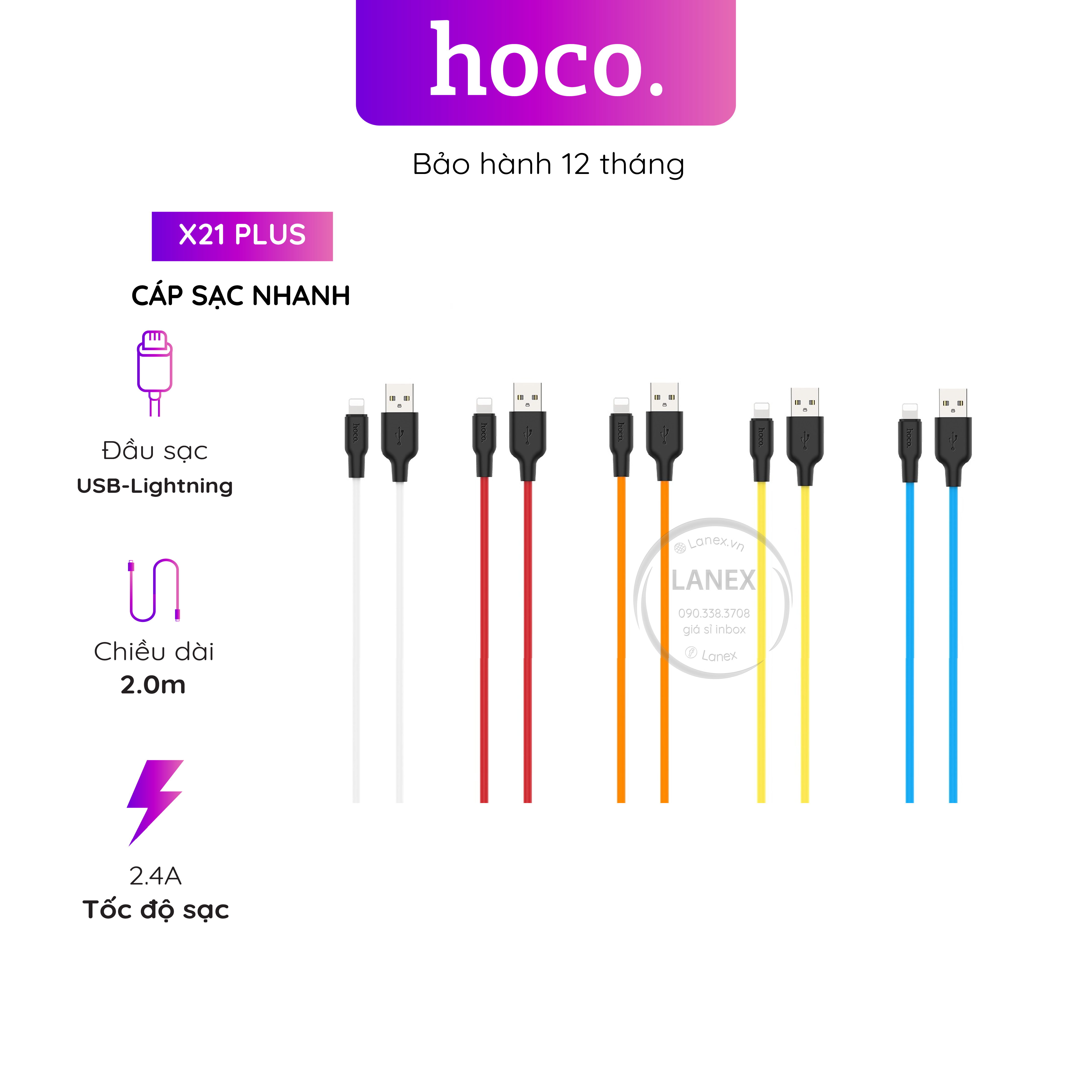 Cáp sạc nhanh hoco x21 plus nhựa silicon lightning 2.4a dài 2m