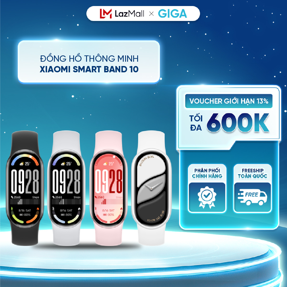  Đồng hồ thông minh Xiaomi Smart Band 10 - Màn hình Amoled 1.72" - Bluetooth 5.4 - Kháng nước 5ATM - Pin lên đến 21 ngày 