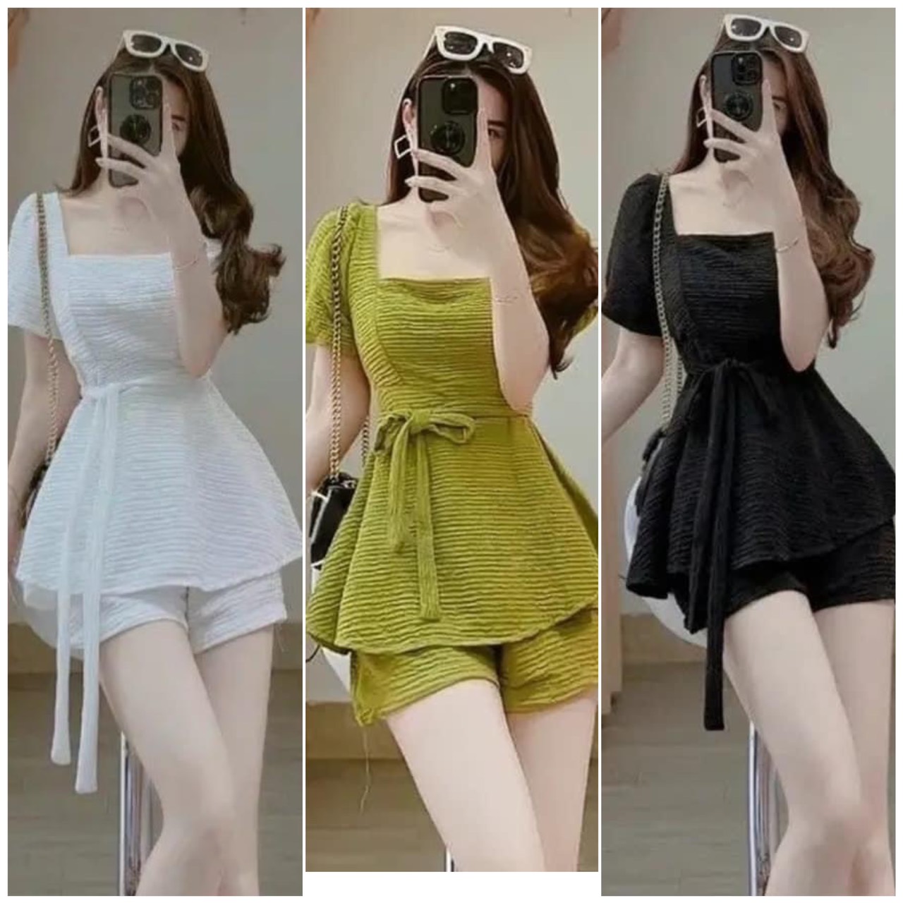 Set thời trang nữ hottrend bigsize 50-100kg set cổ vuông cột eo thun nhật co giãn tôn dáng