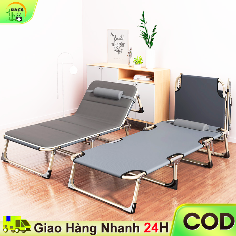 KUCA Giường Gấp Văn Phòng Giường ngủ đơn gấp gọn Giường Xếp Điều Chỉnh Được Độ Ngả Khung Thép Sơn Tĩnh Điện ống tròn