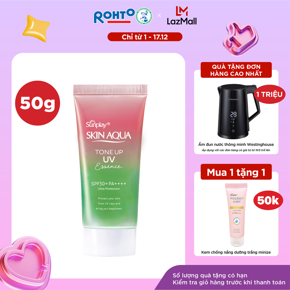 Kem chống nắng nâng tông Skin Aqua Tone up Rose cho da trắng, khuyết điểm xanh hoặc tái xanh, dạng tinh chất Sunplay Skin Aqua Tone Up UV Essence Rose SPF 50+ PA++++ 50g