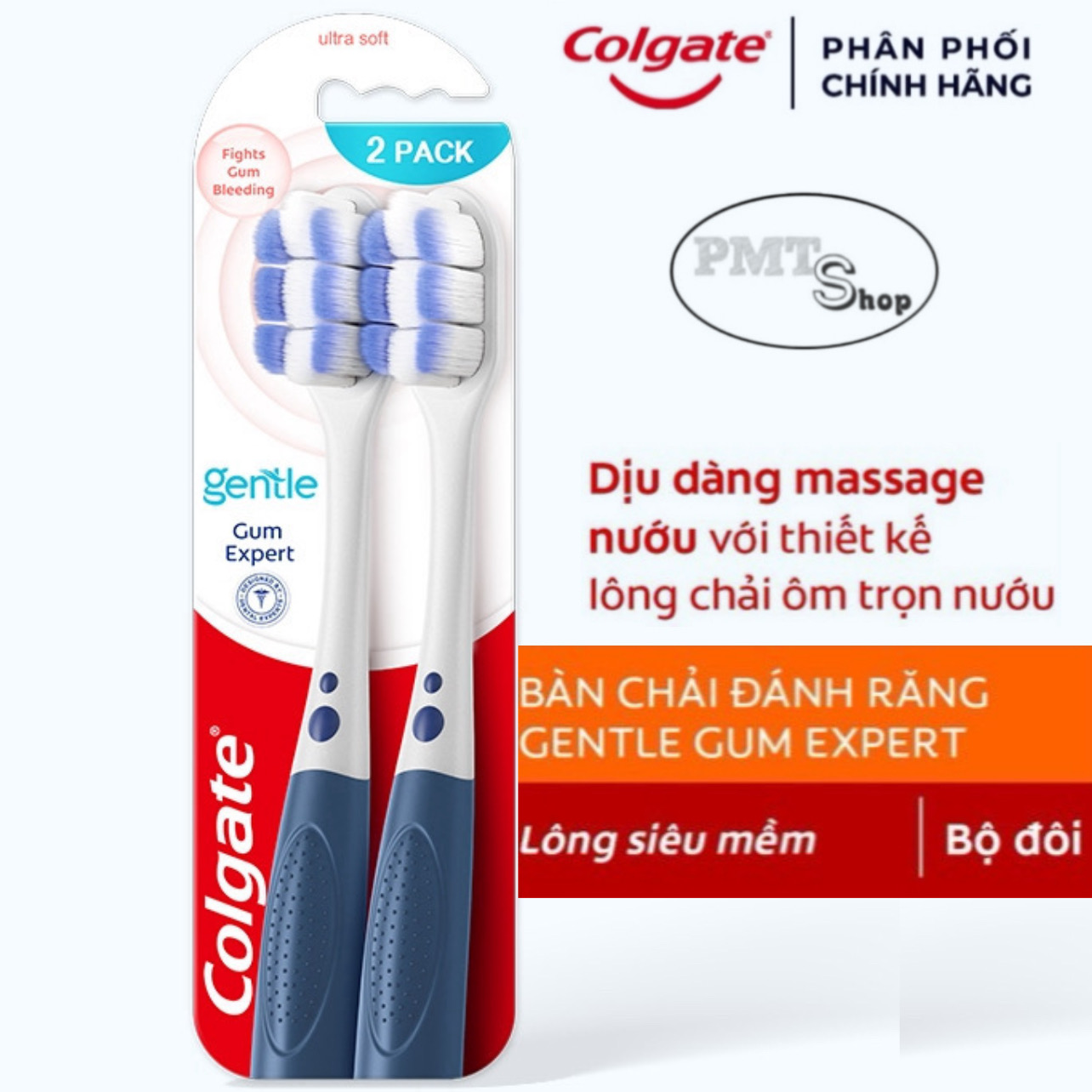 Bộ 2 Bàn chải đánh răng Colgate Gentle Gum Expert lông dày siêu mềm