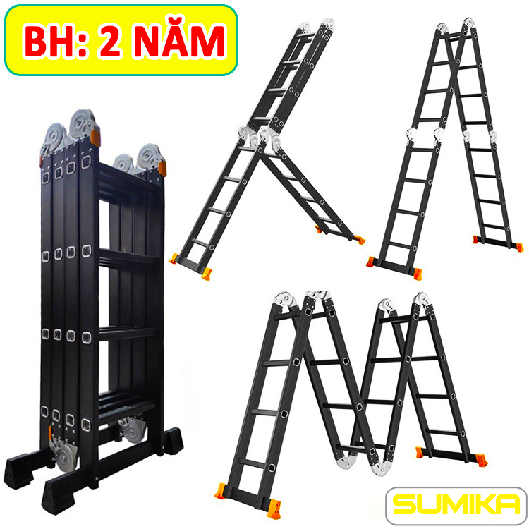 Thang nhôm gấp 4 đoạn sumika skm204 new 2020 tải trọng: 300kg bảo hành 2 năm, thang đa năng, thang xếp, thang chữ m