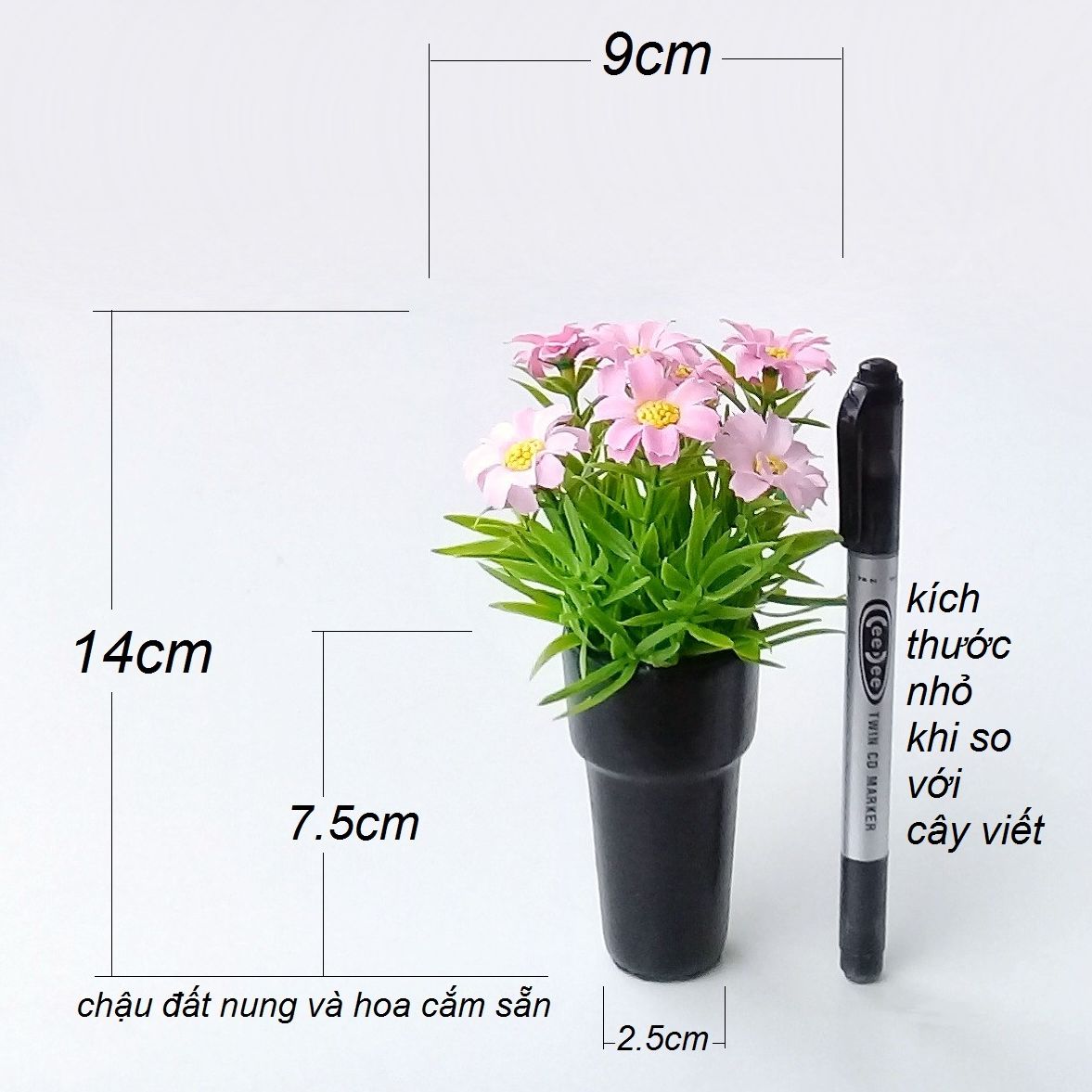 Chậu hoa giả vô cùng nhỏ - hoa màu đỏ - hoa màu hồng - hoa giả nhỏ - chậu hoa mini - nhà búp bê - trưng thờ