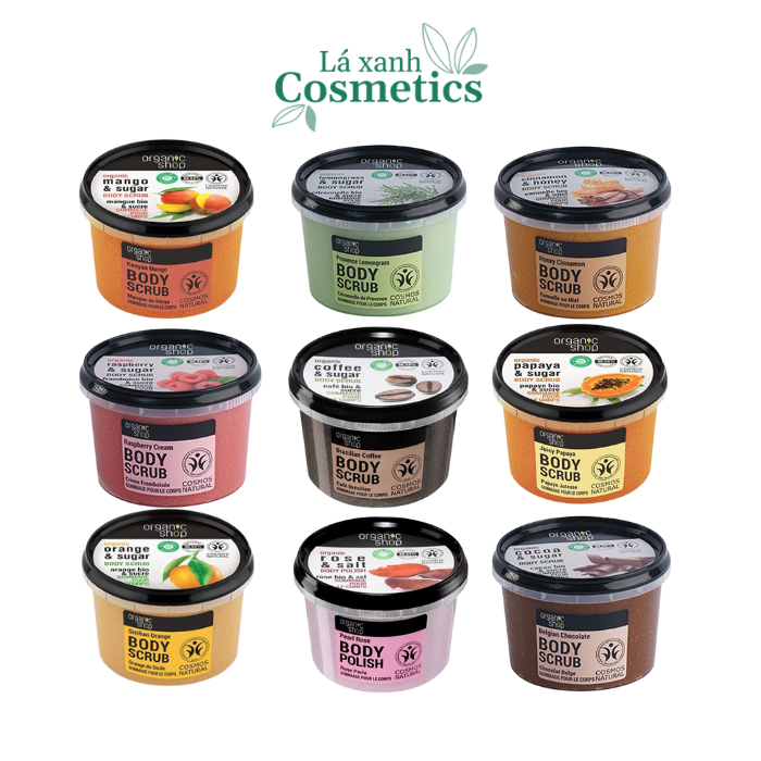 Tẩy da chết toàn thân, tẩy tế bào chết Organic Shop body scrub 250ml - đủ mùi