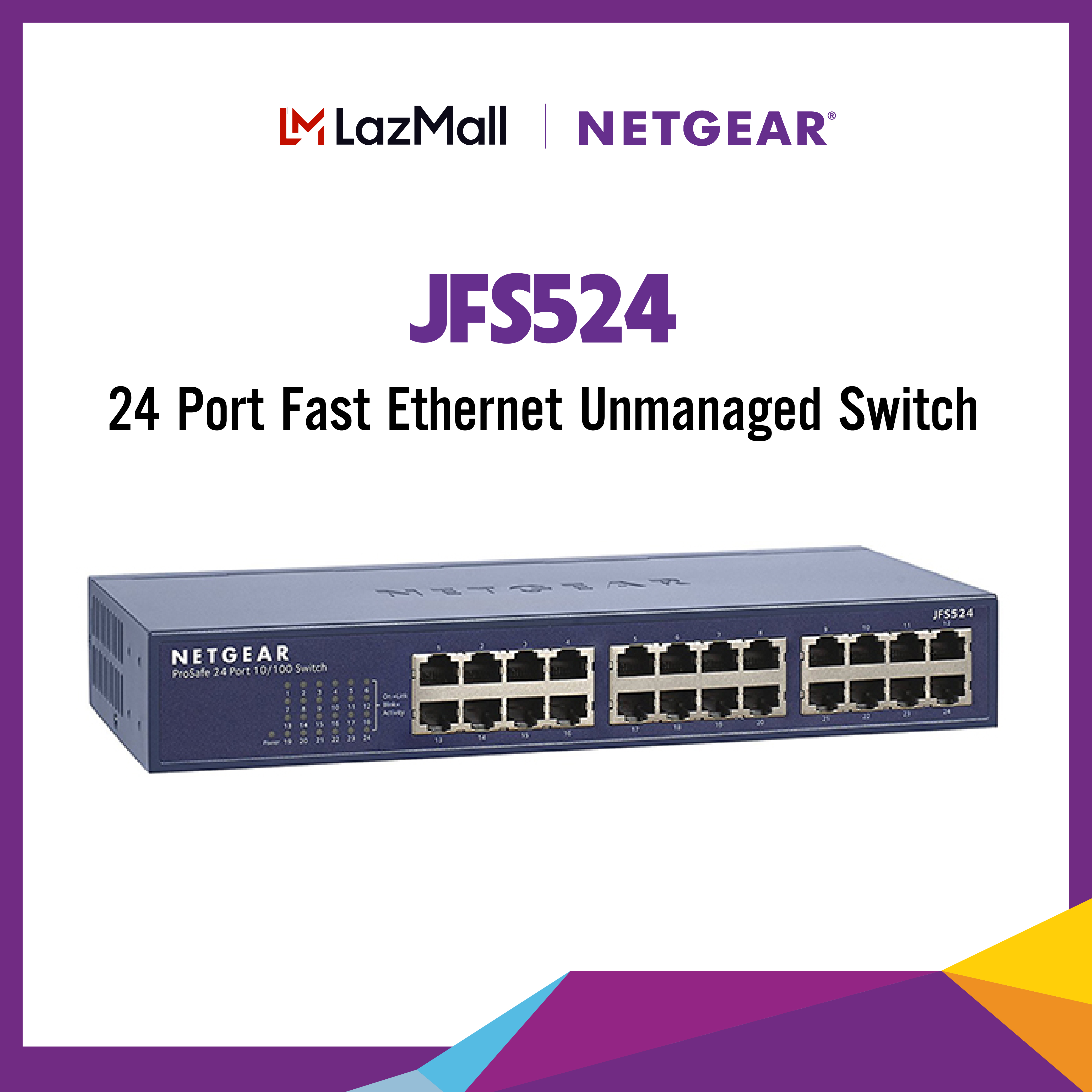 Bộ chia mạng 24 cổng Switch Netgear JFS524 24 Port Fast Ethernet Unmanaged Switch, 24 cổng có tốc độ và năng lực với giá hợp lý mà không giảm chất lượng