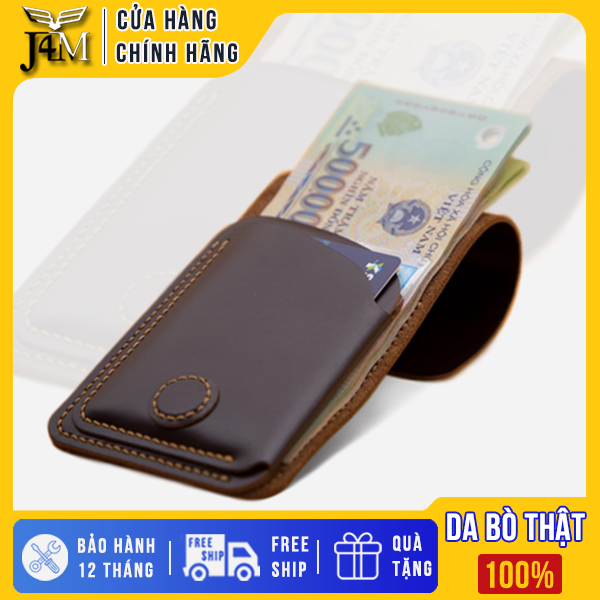 Ví sen 3 J4M, da bò thật, bóp mini cầm tay cho nam và nữ đựng tiền và thẻ, bảo hành 24 tháng 1 đổi 1, VSN19