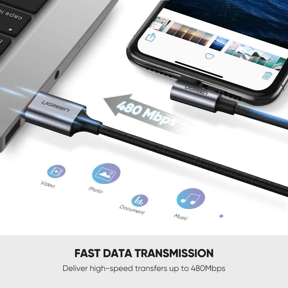 Cáp sạc cổng Lightning cho iPhone/iPad dây bện một đầu vuông góc 90 độ dài 1m US299 Cáp sạc cổng Lightning cho iPhone/iPad dây bện một đầu vuông góc 90 độ dài 1m US299