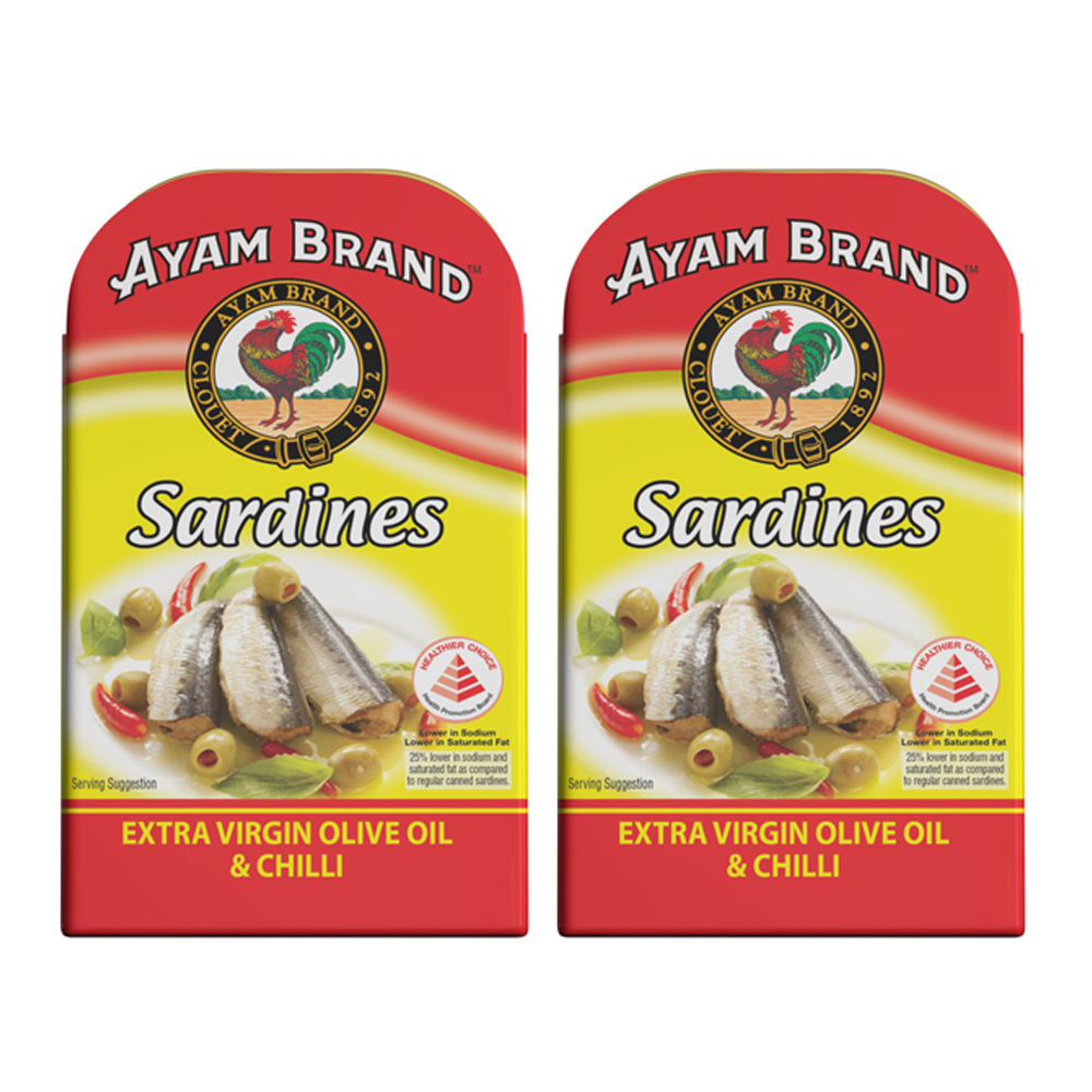 Lốc 2 hộp Cá trích Sardlines ớt dầu olive Ayam Brand 120g Chính hãng - Ayam Brand Sardlines Extra Virgin Olive Oil & Chilli 120g