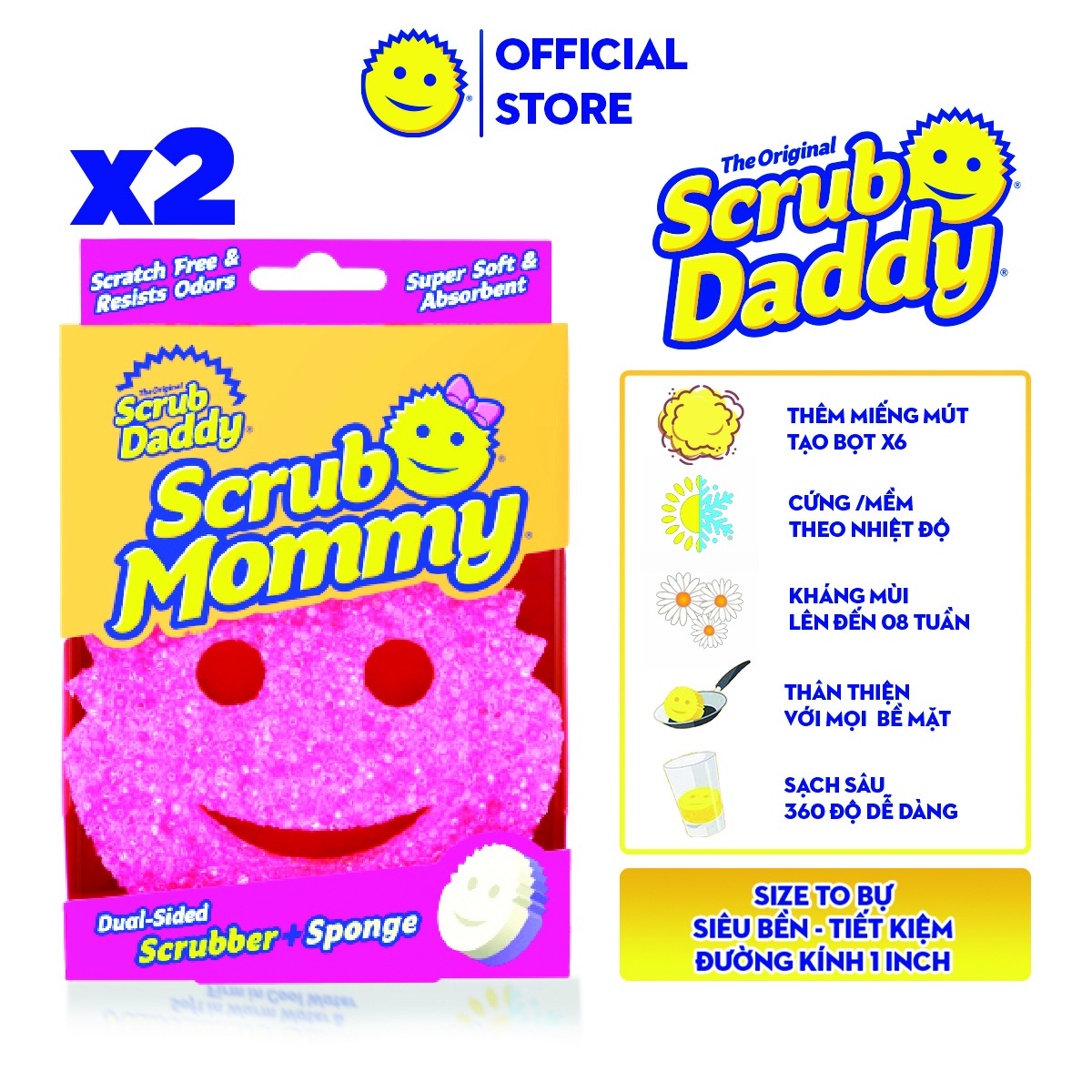 COMBO 2 MIẾNG CHÙI RỬA ĐA NĂNG 2 TRONG 1 SCRUB MOMMY DUAL-SIDED 100% CHÍNH HÃNG