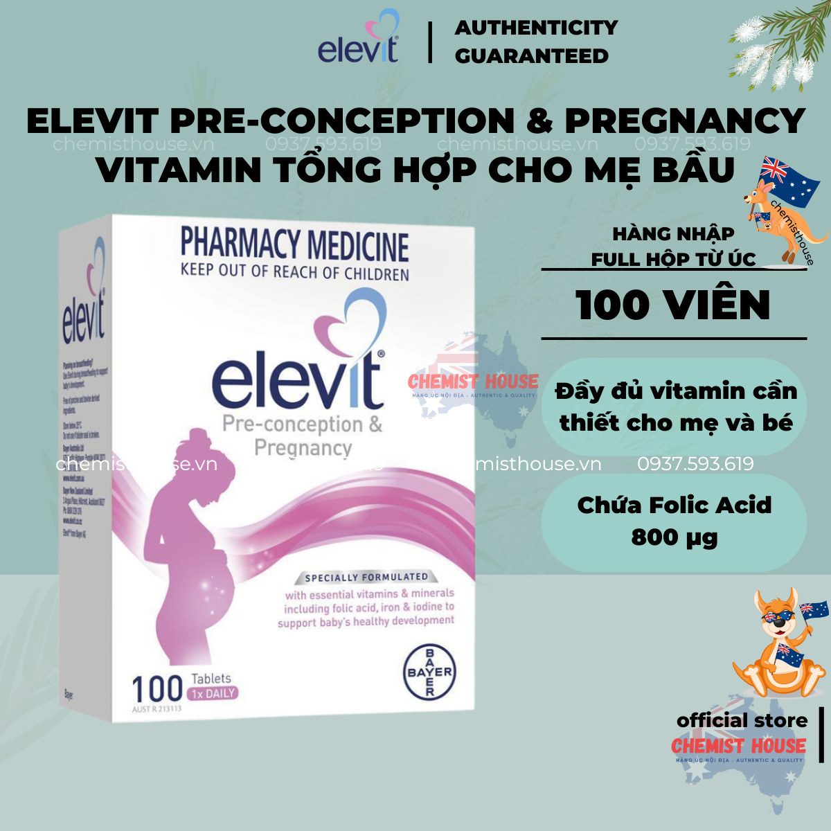 Elevit - Vitamin tổng hợp cho bà bầu 100 viên