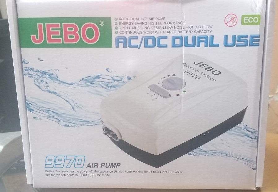 Máy thổi oxy tích điện 2 vòi  ĐỀ PHÒNG CÚP ĐIỆN hiệu JEBO, Kaokiu 9970 thích hợp cho hồ cá cảnh, hồ thủy sinh và đi câu cá