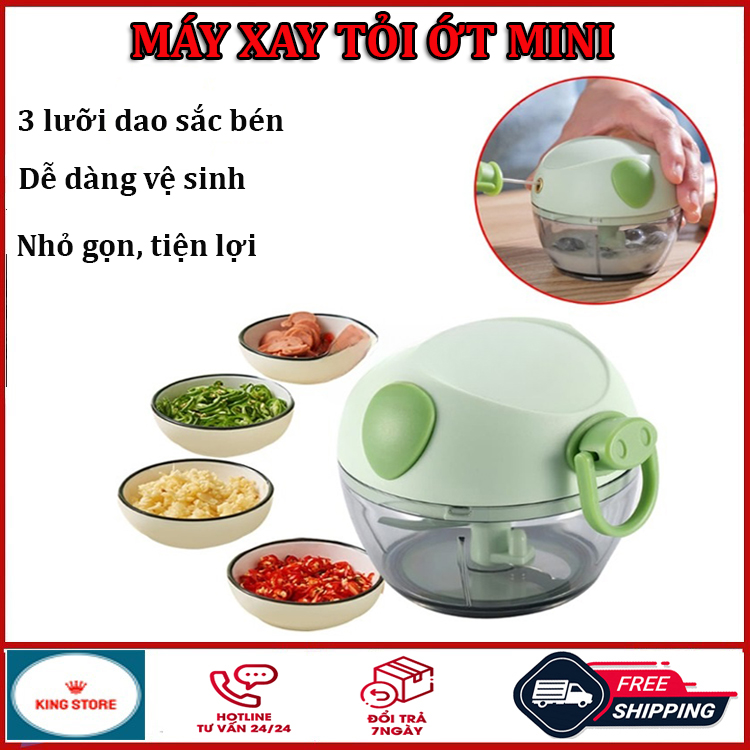 Máy xay tỏi ớt cầm tay mini, máy xay mini, máy xay sinh tố cầm tay lưỡi dao sắc bén, máy xay cầm tay mini, máy xay tỏi ớt bằng tay kéo, máy xay thịt, máy xay cho bé ăn dặm, may xay toi ot