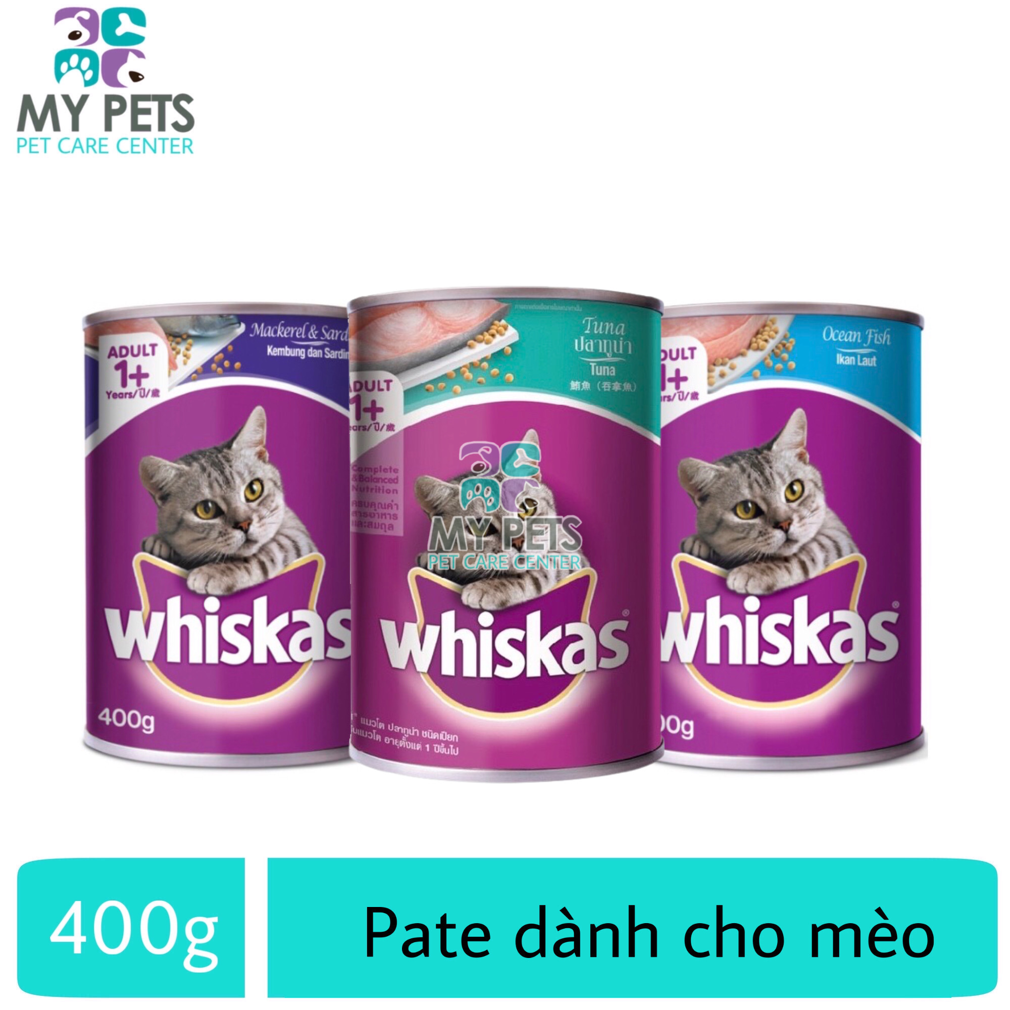 Thức ăn Pate Whiskas cao cấp dành cho mèo lớn - Lon 400g