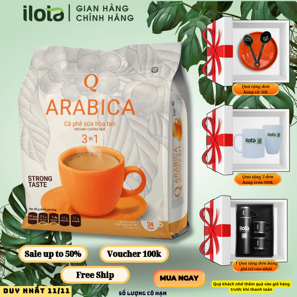 Cà phê arabica hòa tan sữa uống liền 3in1 trần quang