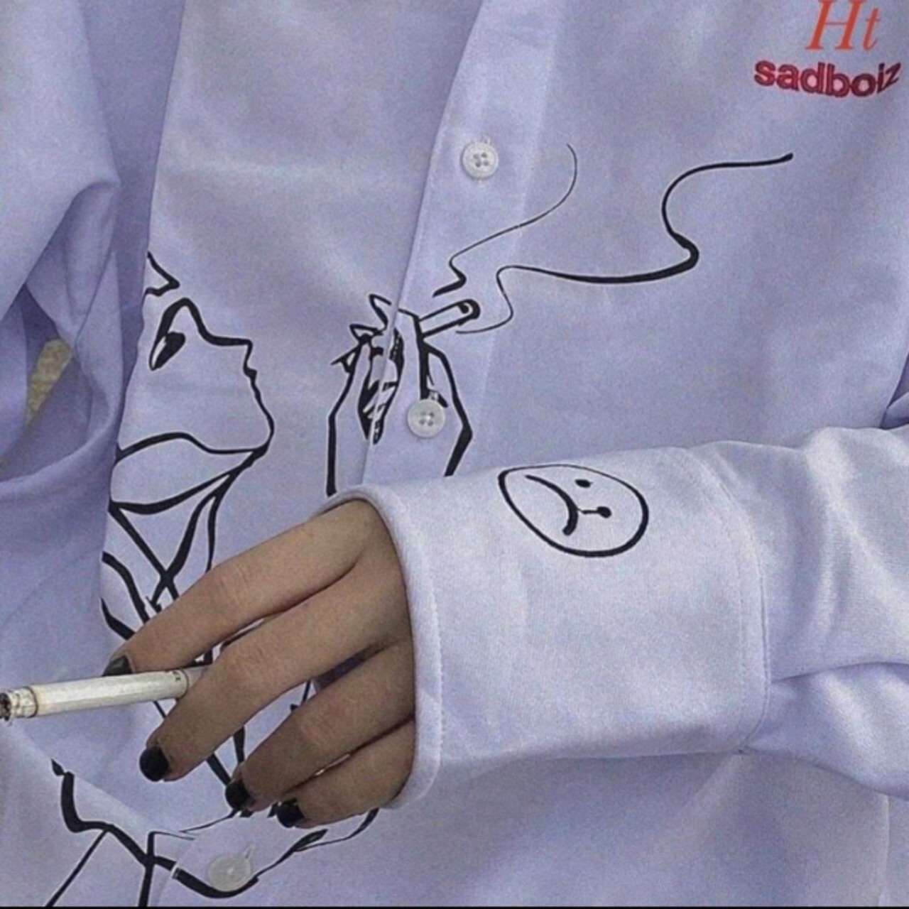 Siêu phẩm áo sơ mi sad khói dài tay nam nữ, logo in tay
