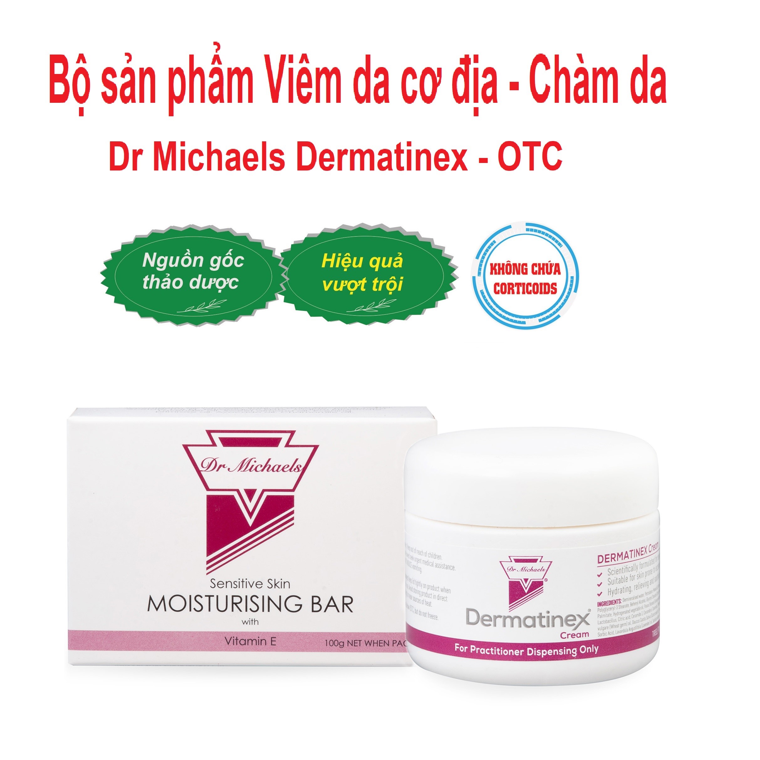 Bộ xà bông và kem bôi - 50gr cho da viêm da cơ địa, chàm thương hiệu dr michaels dermatinex - otc
