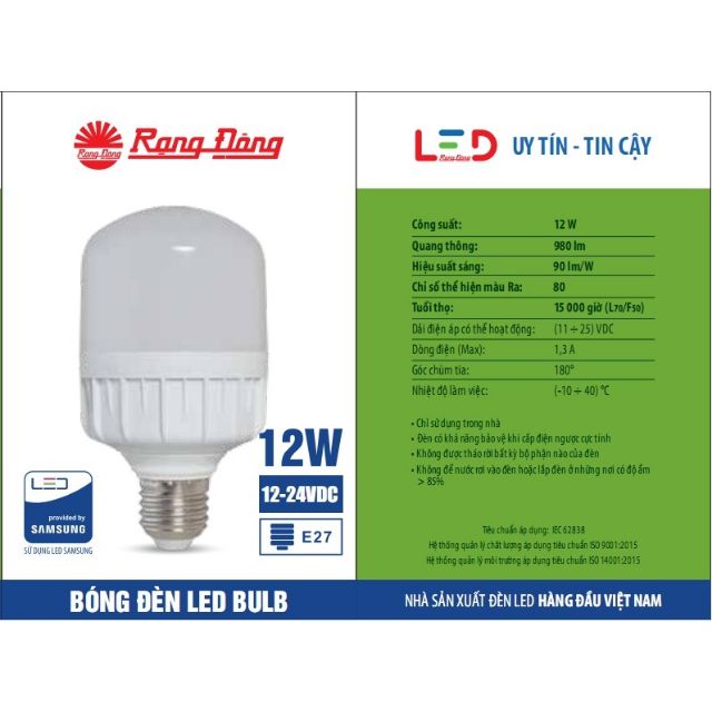 Bóng Đèn Led Kẹp Bình Ắc Quy 12V - 24V Dc 7W / 9W /12W / 30W Rạng Đông, Chipled Samsung