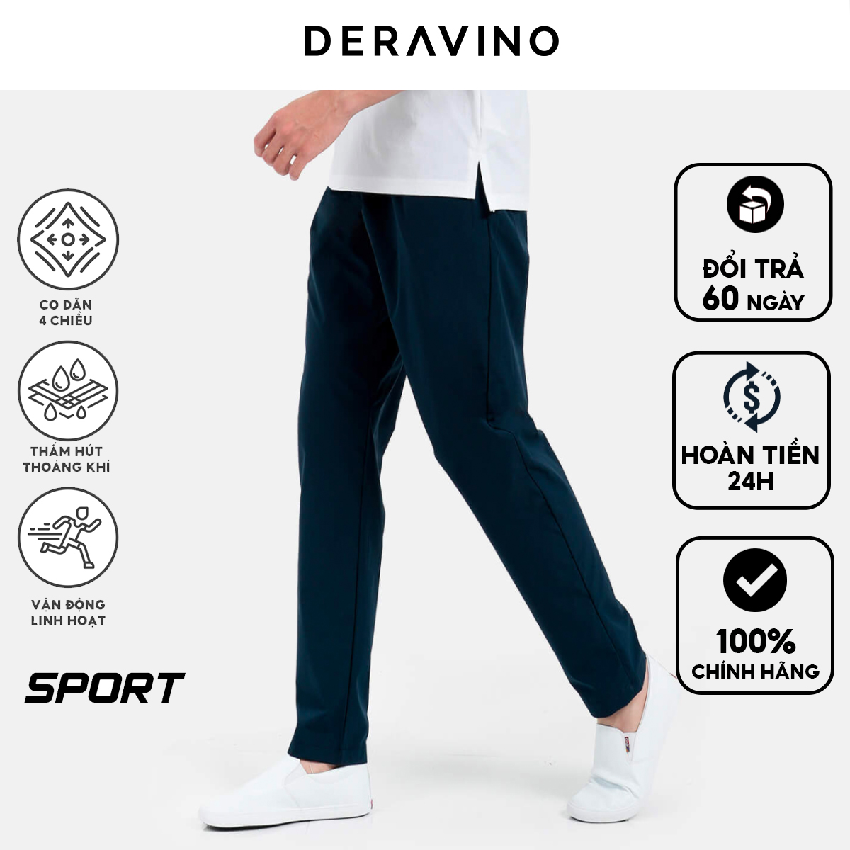 Quần Dài Nam Thể Thao DERAVINO, Chất Vải Gió Cao Cấp, Ống Suông, Thể Thao Khỏe Khoắn, Cạp Chun, Vận Động Thoải Mái GDC01