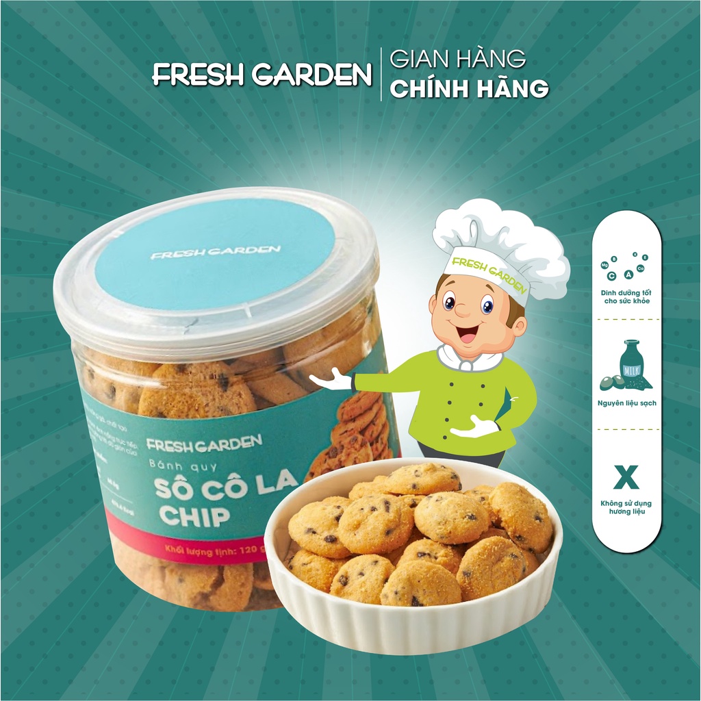 [Mã BMLTM50 giảm đến 50K] Bánh Quy Socola Chip FRESH GARDEN Đặc Biệt Thơm Ngon Giòn Tan Tuyệt Đỉnh Hộp 120g