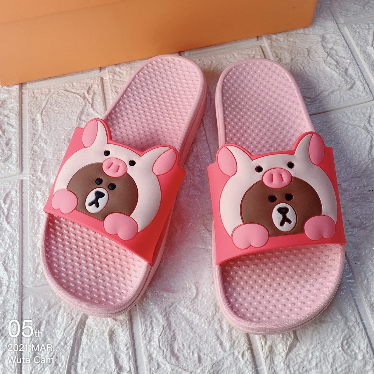 dép quai ngang  ,dép đi trong nhà hồng gấu nâu 0.3