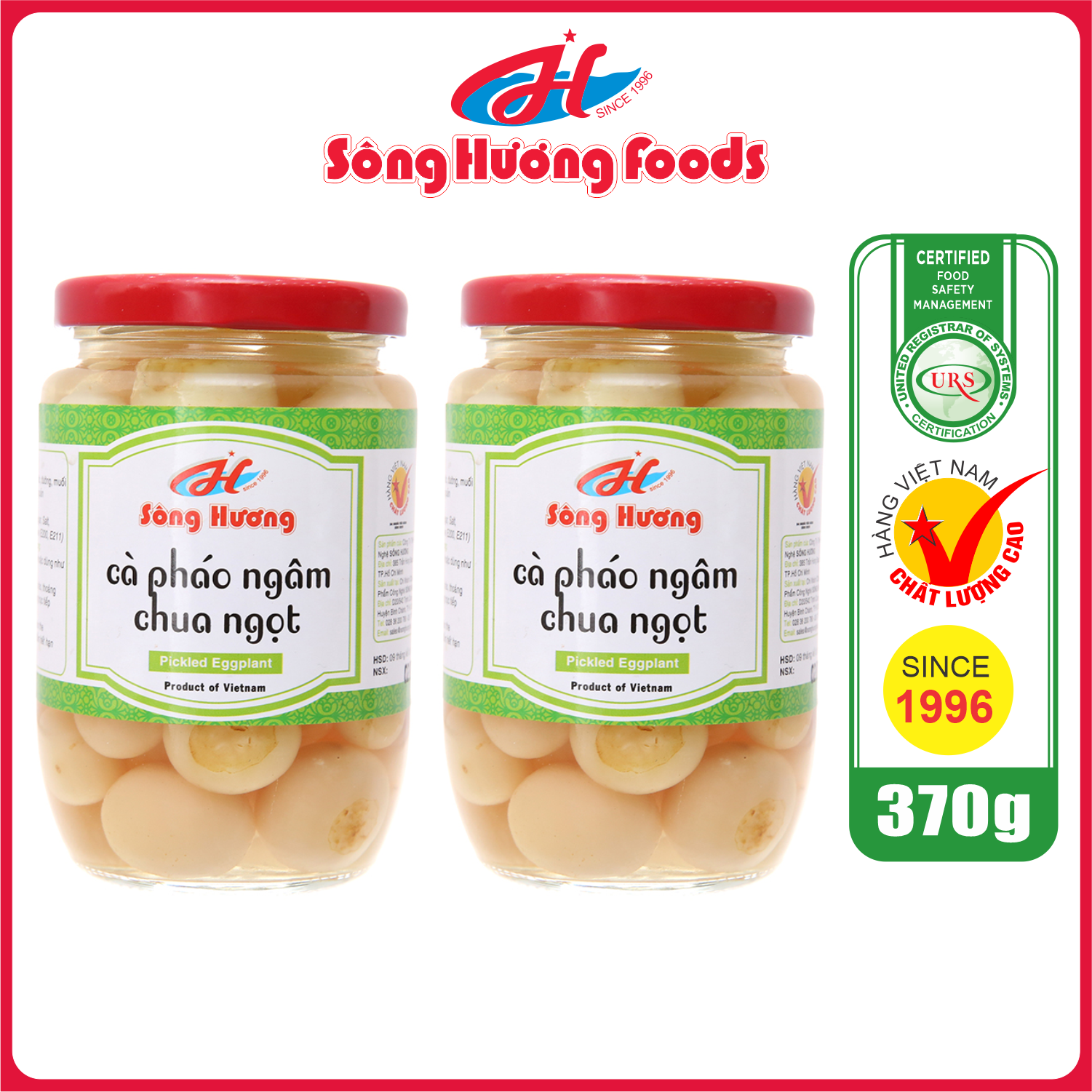 2 Hũ Cà Pháo Muối Ngâm Chua Ngọt Sông Hương Foods Hũ 370g - Ăn kèm cơm , bún , phở , mì tôm , ăn vặt , thịt nướng