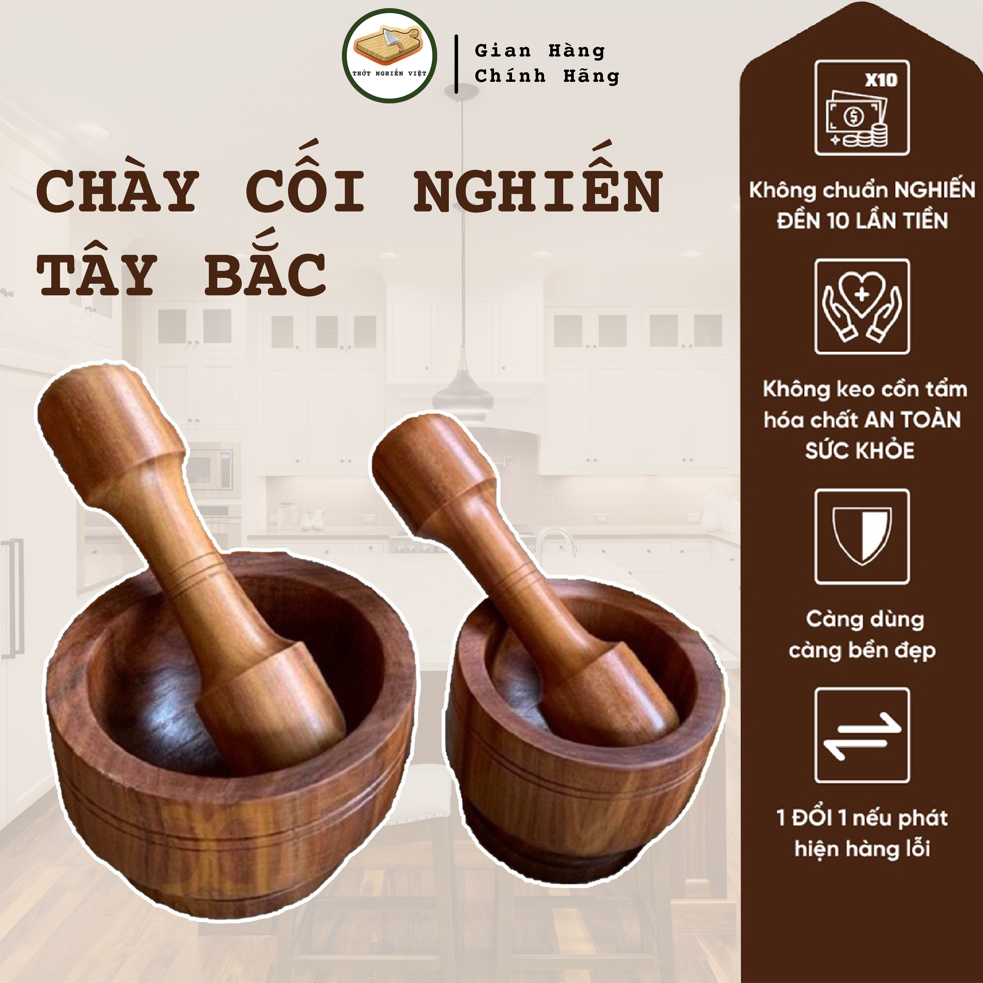Bộ chày cối gỗ Nghiến Loại 1 tặng mã giảm giá