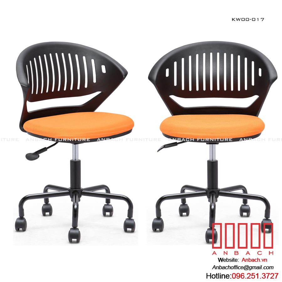 Ghế xoay văn phòng ANBACH FURNITURE khung nhựa, chân kim loại, xoay và nâng hạ, có bánh xe, phù hợp dùng trong phòng họp, thu ngân, training, spa, salon tóc... mã KW00-011, KW00-017