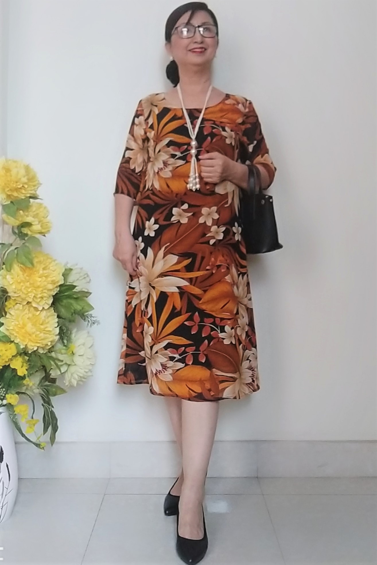 [HCM]Đầm voan trung niên u40 u50 u60 (hoa vàng)