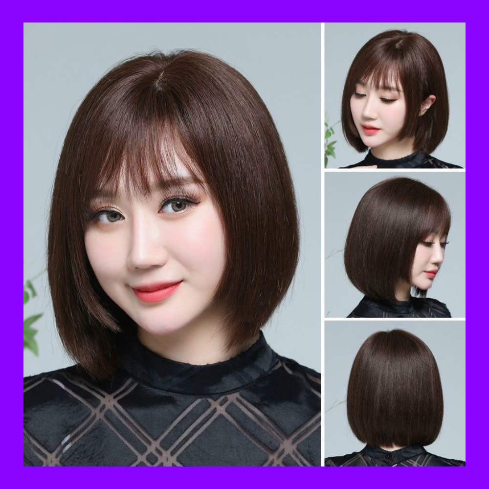 TẶNG LƯỚI - Tóc giả nữ nguyên đầu sợi tơ Hàn Quốc CÓ DA ĐẦU - TG53