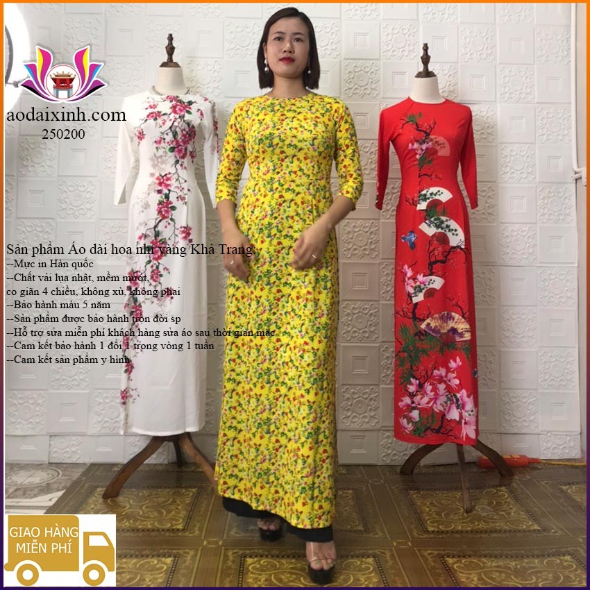 Bộ Áo dài truyền thống Vip1 Hoa nhí cổ tròn tay lỡ 250200 Ao Dai Kha Trang.
