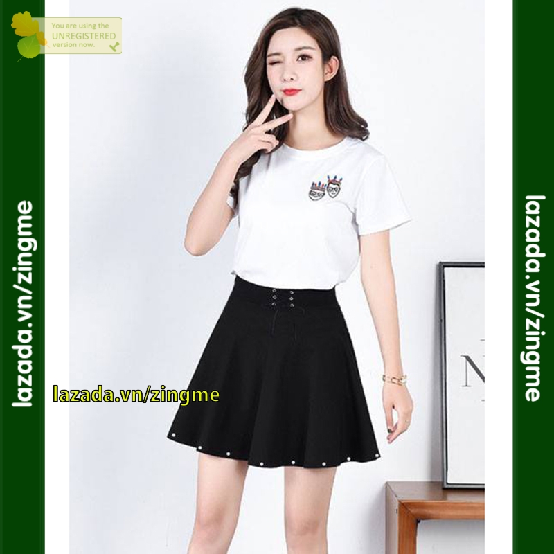 Chân váy xòe lưng thun thắt dây + cườm màu đen size S,M,L zingme MT814 phong cách thời trang cực xinh và nổi bật