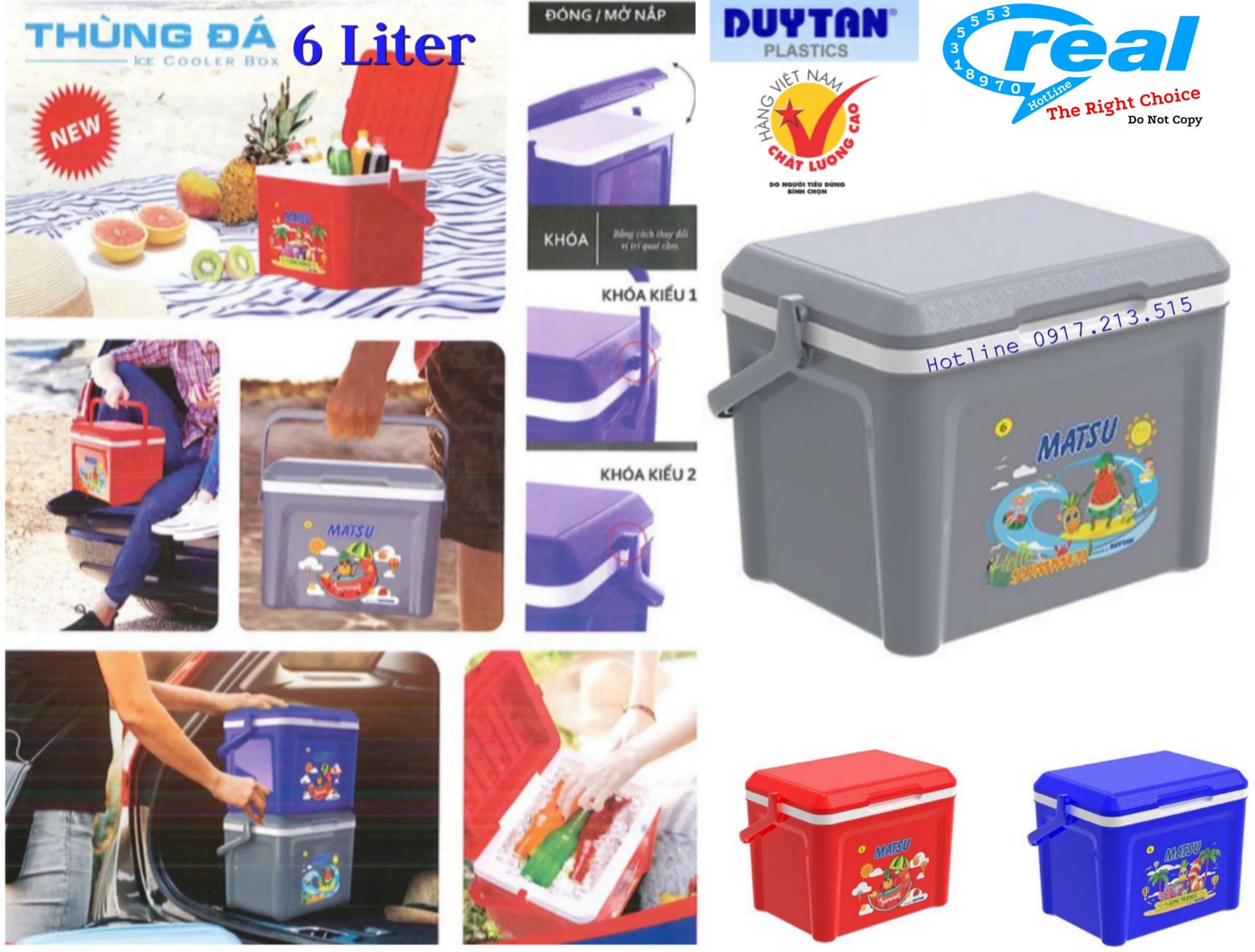Thùng đá giữ nhiệt 6 Liter & 8 Liter nhựa duy tân ,thùng đá nhựa duy tân du lịch có quai xách