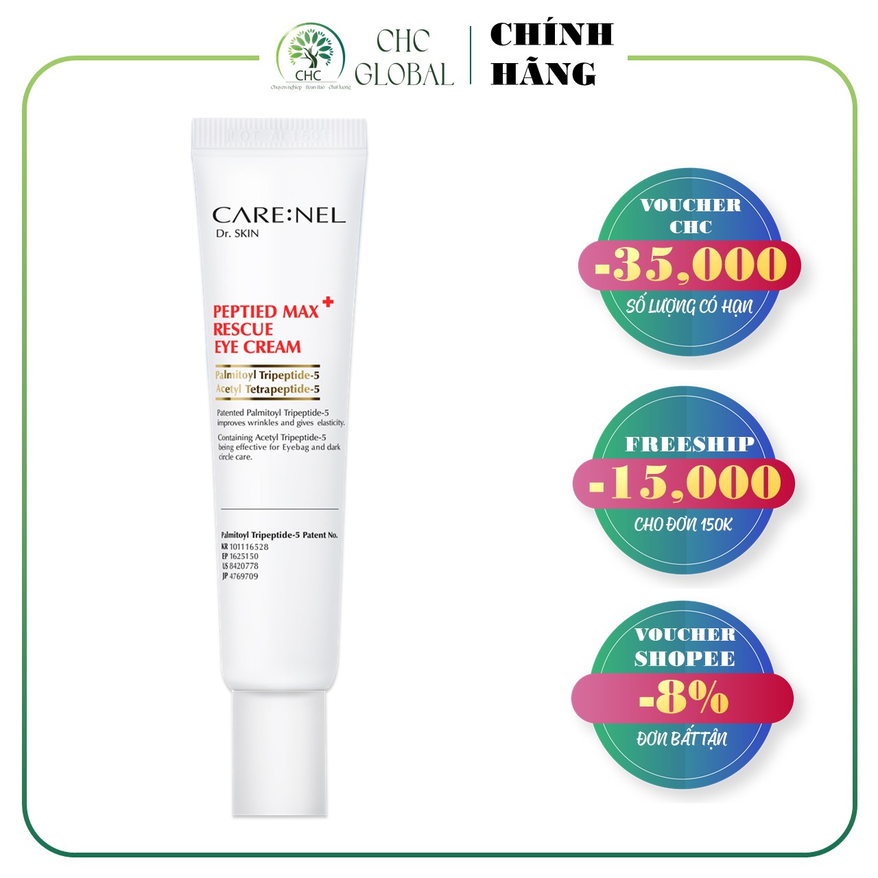 Kem dưỡng giảm quầng thâm mắt - căng da - ngừa nếp nhăn - bọng mắt Care:nel Peptided Max Rescue Eye Cream