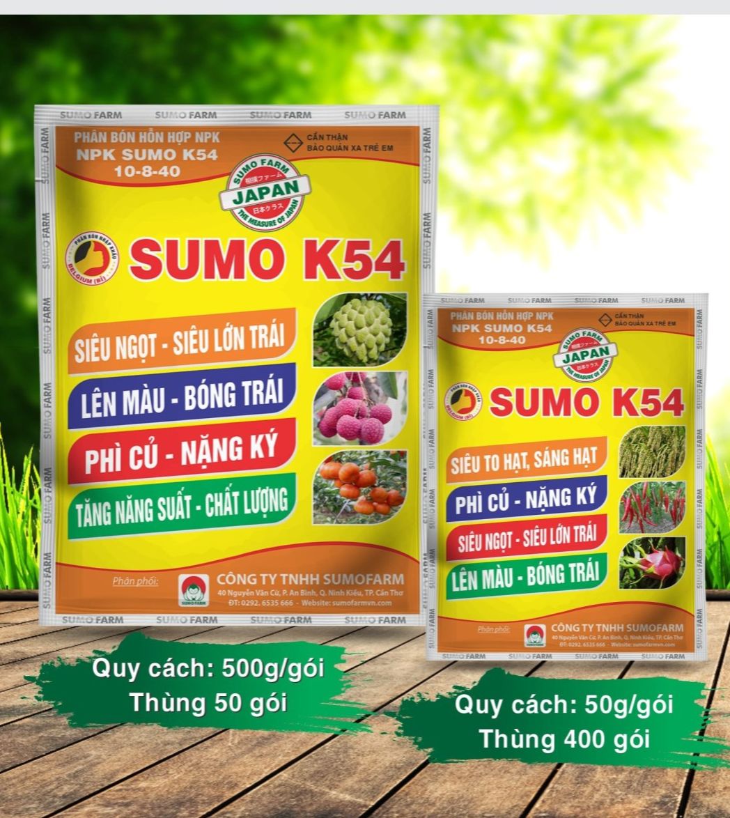 Phân bón hỗn hợp sumo k54 sumofarm vô gạo cứng cây ngọt trái to củ loại 500g