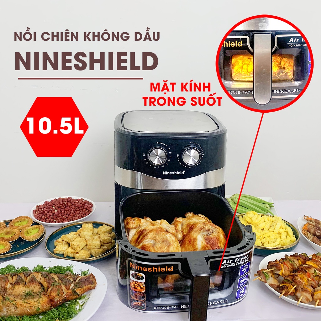 [SALE SẬP SÀN] Nồi chiên không dầu 10.5L NineShield/ Venko - Nồi chiên nướng đa năng -  Thế hệ mới nhất 2023