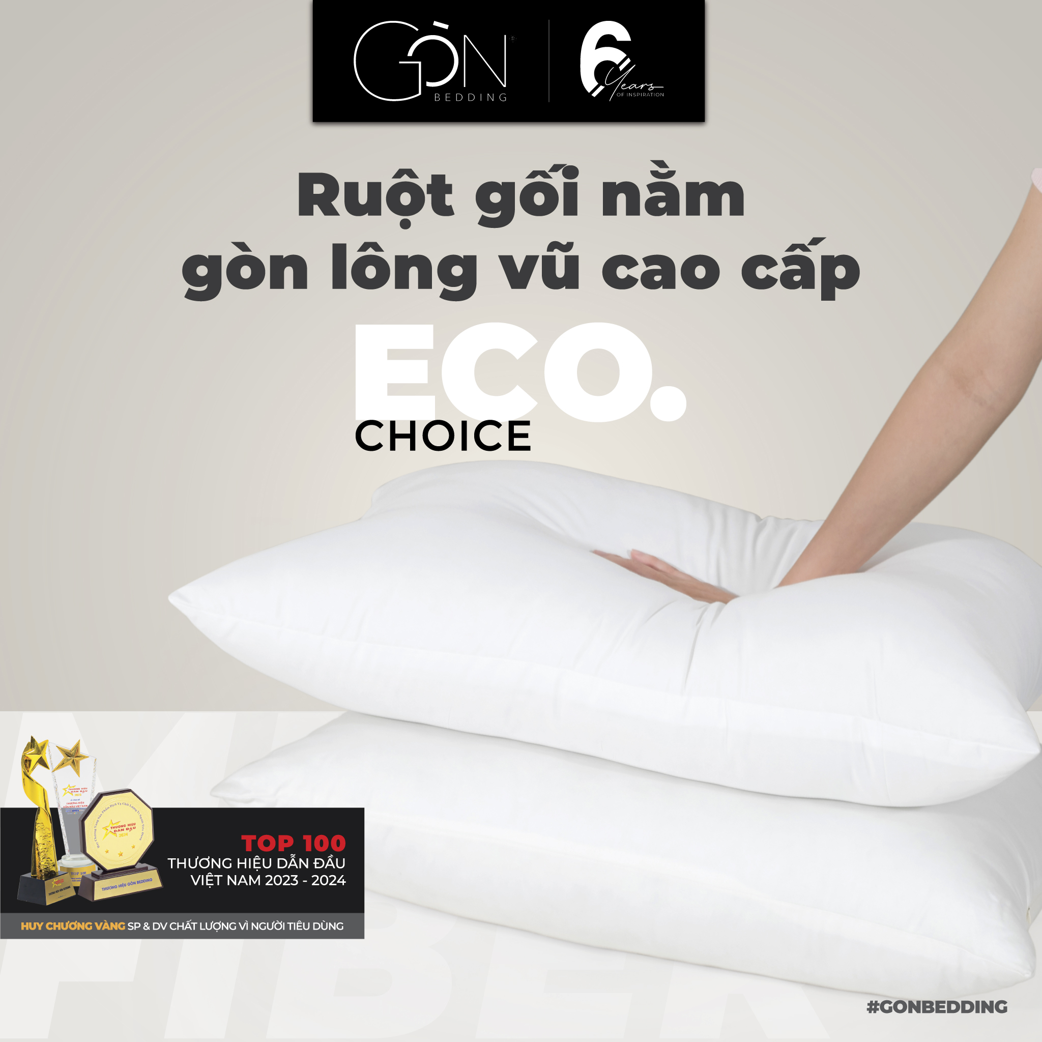 Ruột Gối Nằm Lông Vũ | Gòn Bi Gòn Bedding Kích Thước 50x70 cm (01 cái)