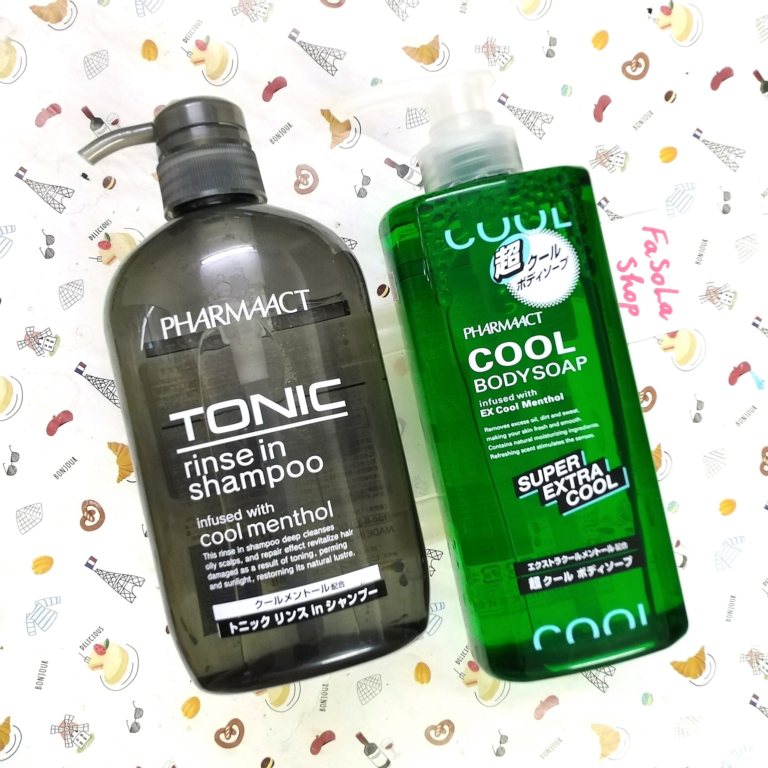 Bộ sữa tắm / dầu gội nam PHARMAACT Nhật Bản chai siêu to 600ml bạc hà mát lạnh cool bodysoap tonic shampoo beaua omi care omicare