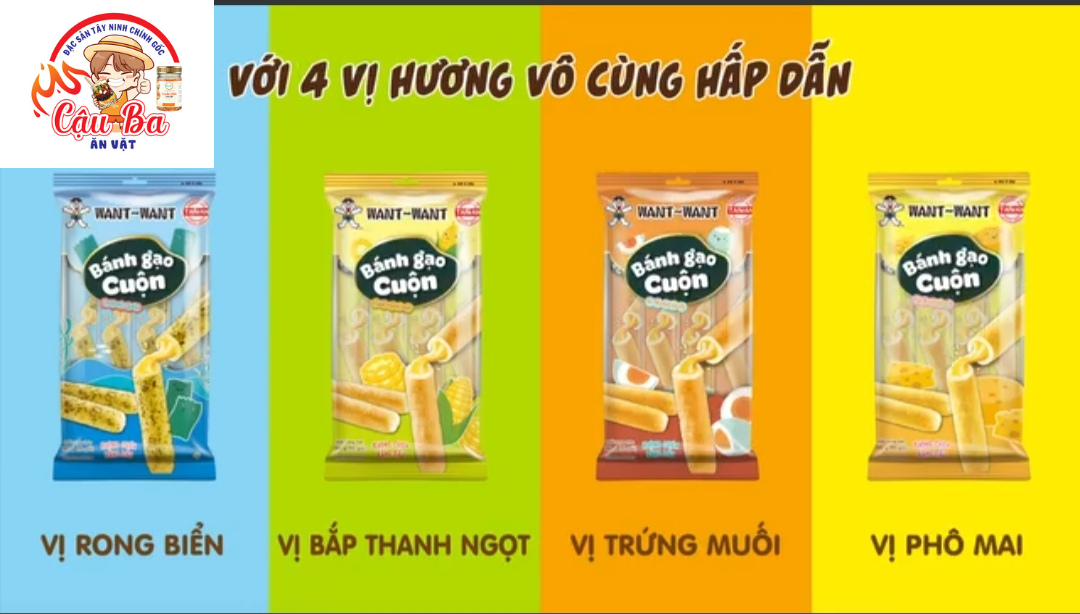 Bánh gạo cuộn trứng muối, bánh gạo cuộn phô mai want want 180gr