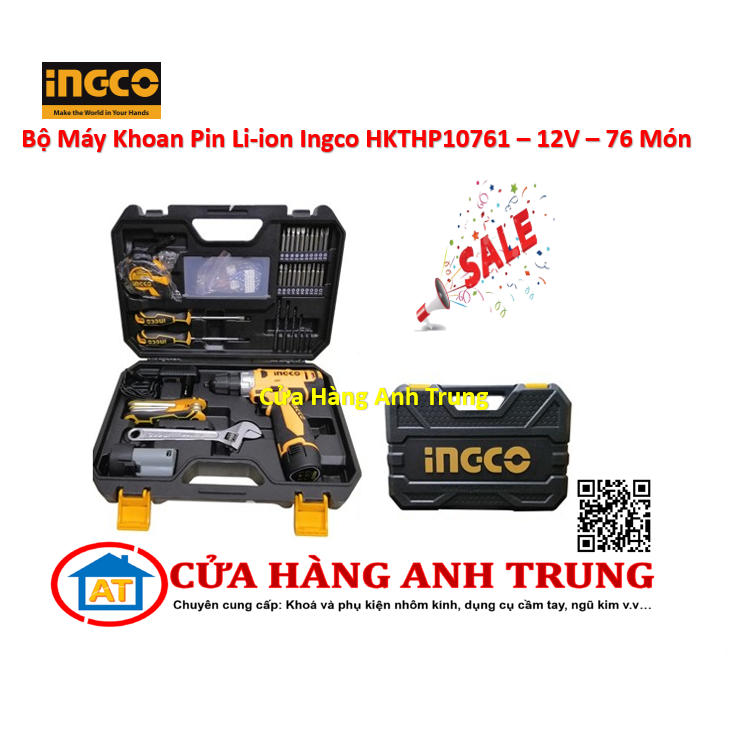 Bộ máy khoan dùng pin li-ion ingco hkthp10761 - 12v - 76 món