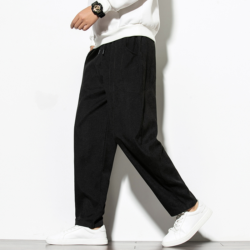 Quần thường ngày nam mùa thu và mùa đông vải nhung kẻ màu trơn cộng với nhung dày thời trang nam quần Harajuku R quần harem