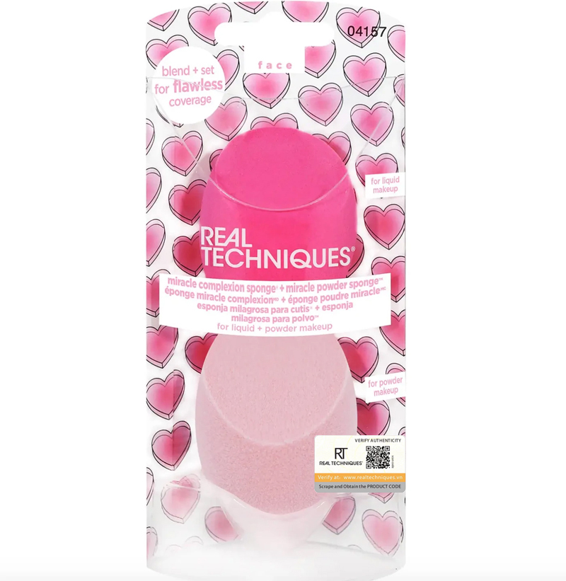 Set bông mút tán nền và phủ phấn màu hồng Real Techniques