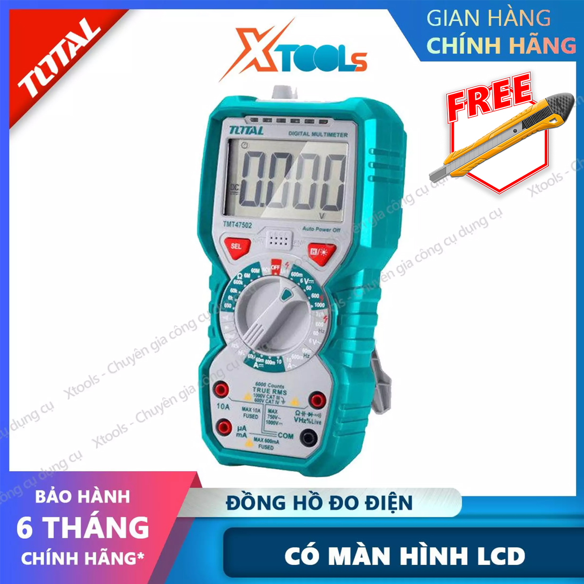 Đồng hồ đo điện vạn năng TOTAL TMT47502 có tính ứng dụng cao. Thiết bị điện vạn năng chất liệu cao cấp màn hình LCD 6000 số đếm