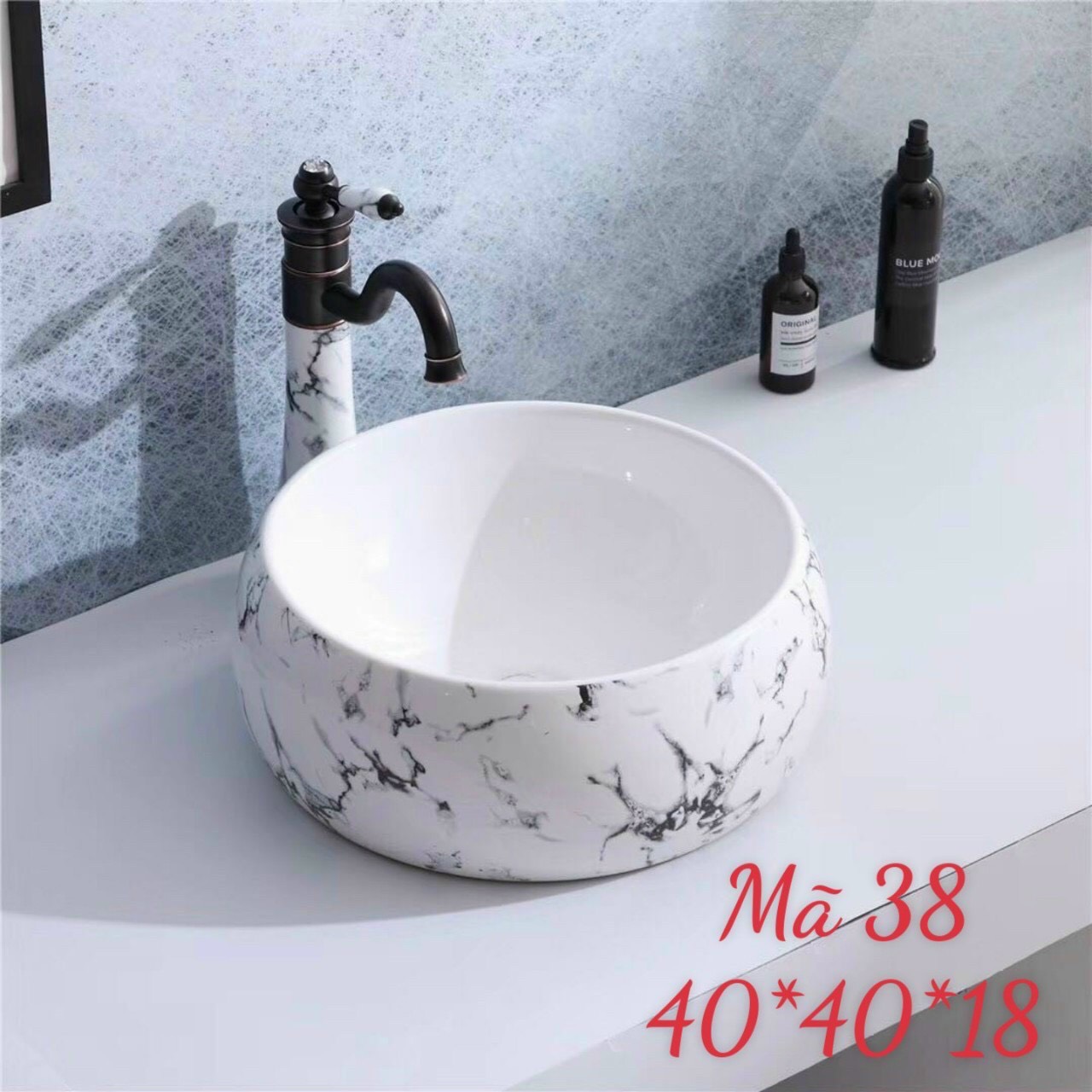 Chậu rửa mặt tròn trắng vân đá-labo rửa mặt