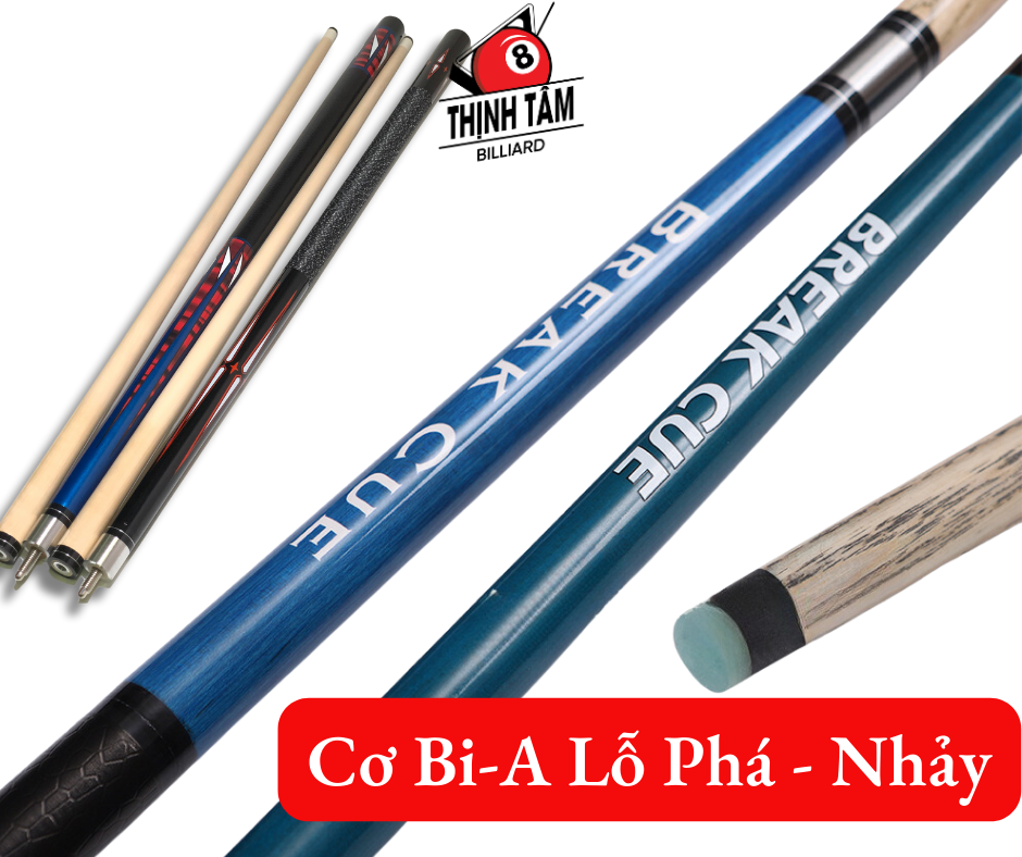 Cơ bida 2 khúc đài loan gỗ sồi trắng mỹ, gậy bi-a 2 khúc ren thép đánh 3c, líp, lỗ