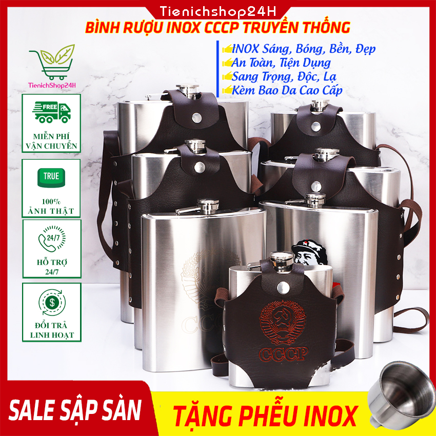 [ Miễn Ship + Tặng Phễu INOX ] Bình R.ượu INOX CCCP Truyền Thống Nhiều Dung Tích - INOX 304 An Toàn, Sáng Bóng, Đẹp, Độc, Lạ, Siêu Bền, Logo Khắc Laser - Bình INOX Đựng Nước, Đựng R.ượu - Bình Tông INOX - Bảo Hành Uy Tín