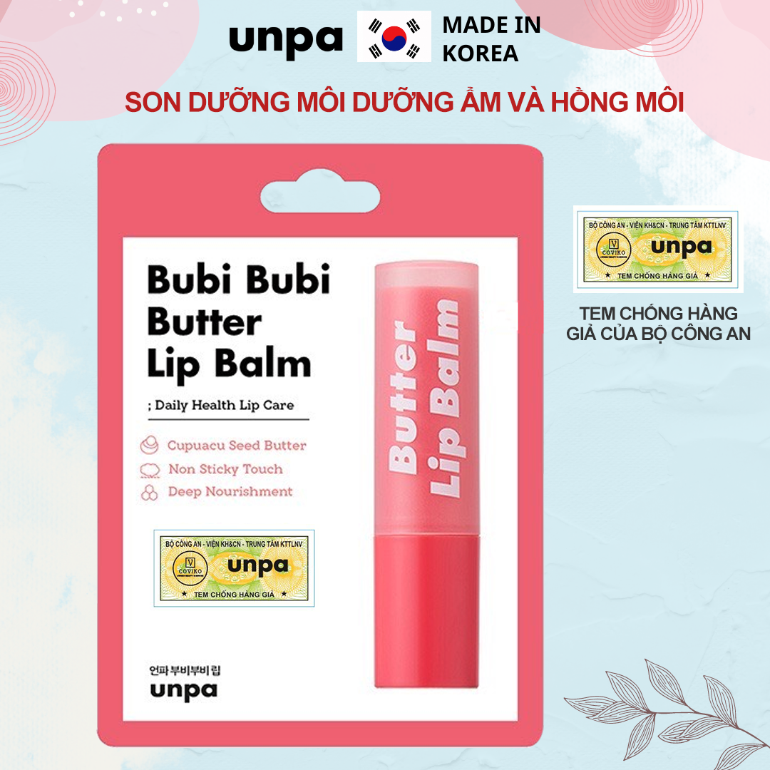 Son dưỡng môi dưỡng môi khô nứt nẻ và tổn thương trở nên mềm mại Unpa Bubi Bubi butter lip balm 3.8gr