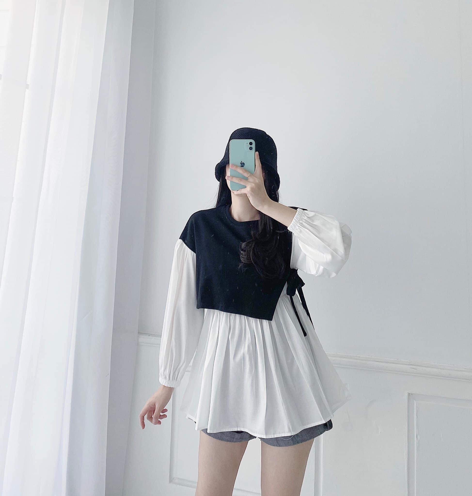 Áo babydoll phối màu cột nơ bigsize cao cấp 65-87kg
